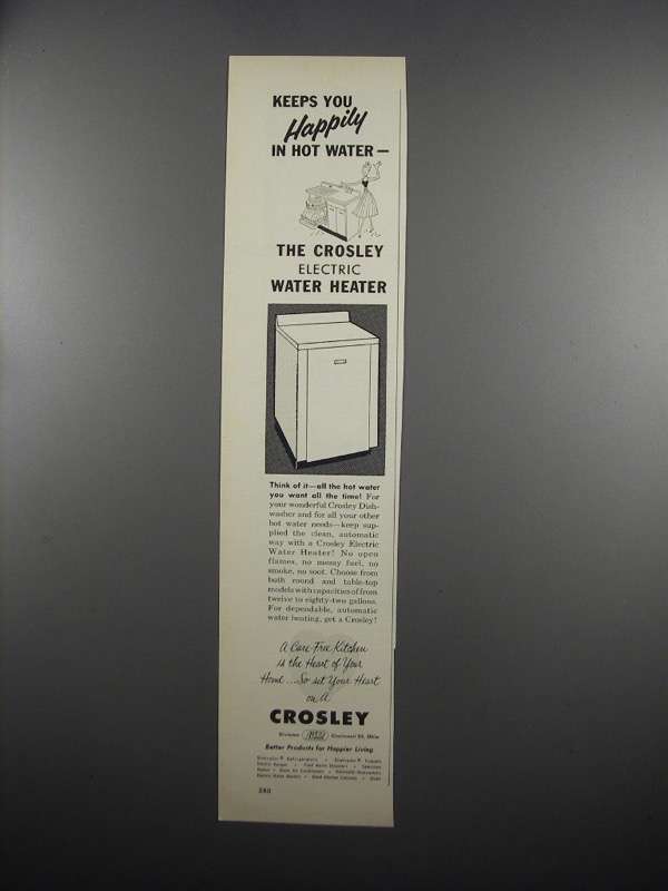 1953 Crosley Elecctric Water Heater Ad - In Hot Water - $18.49