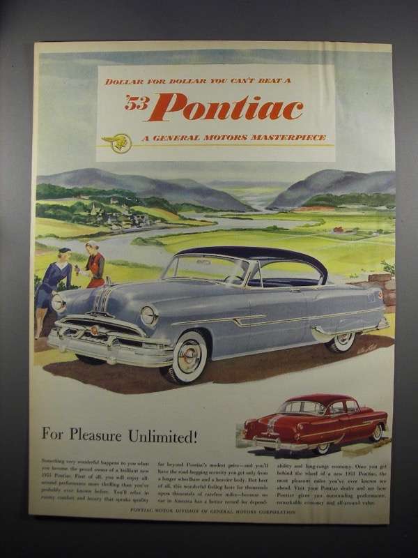 1953 Pontiac Car Ad - Dollar For Dollar You Can't Beat - $18.49