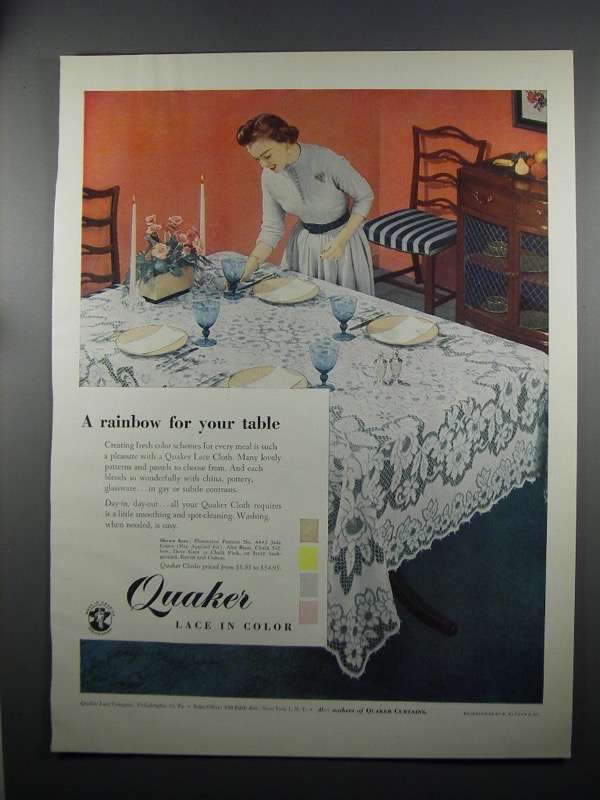 1953 Quaker Lace Cloth: Florentine Pattern No. 4842 Ad - $18.49