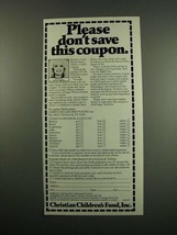 1984 Christian Children&#39;s Fund Ad - Sally Struthers - this Coupon - £14.54 GBP