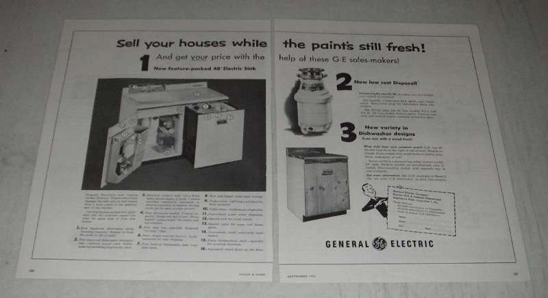 1954 G.E. Electric Dishwasher-Sink & FC-20 Disposall Ad - $18.49