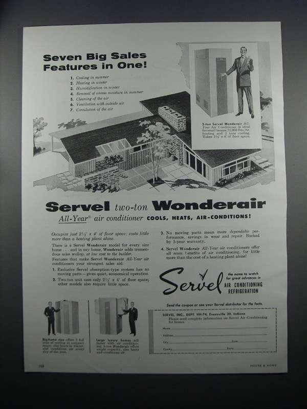 Primary image for 1954 Servel Wonderair Air Conditioner Ad