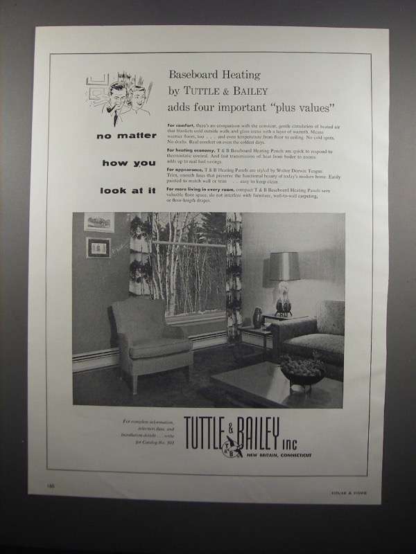 1954 Tuttle & Bailey Baseboard Heating Panels Ad - $18.49