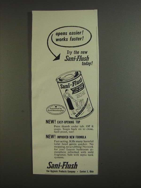 1955 Sani-Flush Cleaner Ad - Opens Easier - $18.49