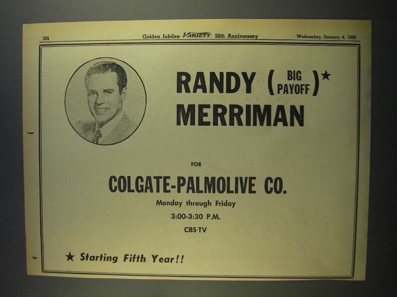 1956 Randy (Big Payoff) Merriman Ad - CBS-TV - $18.49