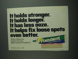 1984 Fixodent Denture Adhesive Cream Ad - Stronger - £14.65 GBP