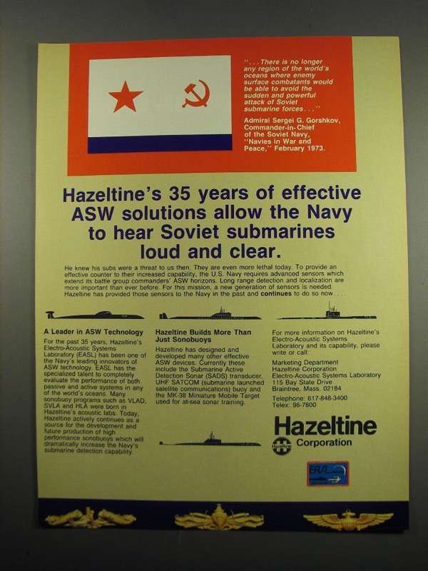 1984 Hazeltine Electro-Acoustic Systems Ad - Submarines - $18.49