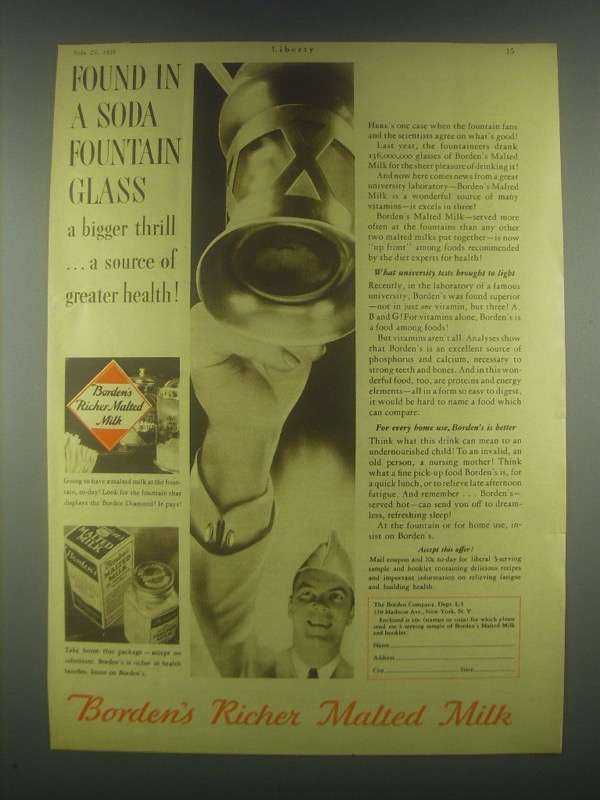 1931 Borden's Richer Malted Milk Ad - Soda Fountain - $18.49