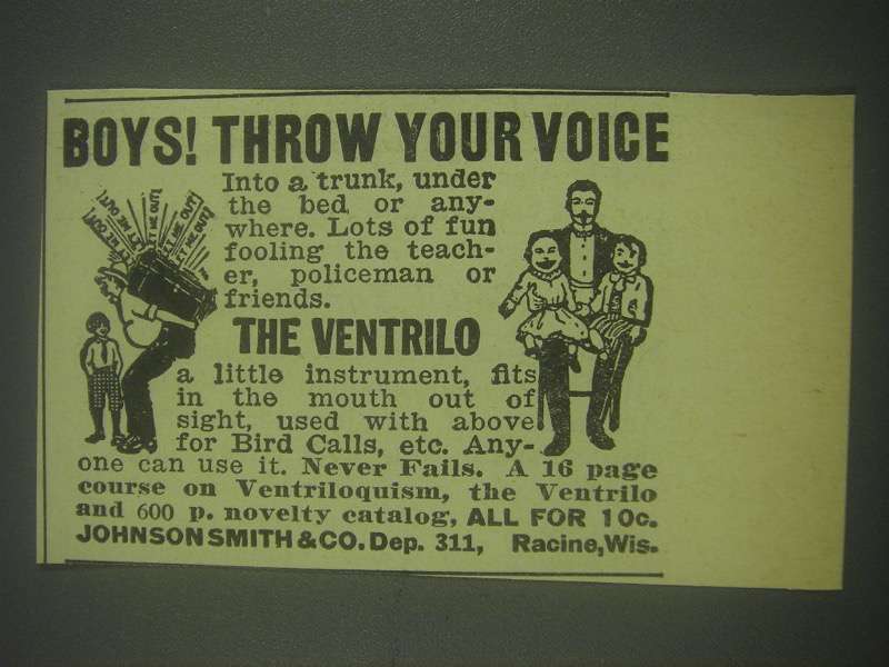 1932 Johnson Smith & Co. Ventrilo Ad - Throw Your Voice - $18.49