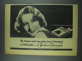 1935 Old Gold Cigarettes Ad - Barbara Stanwyk - £14.54 GBP