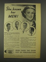 1936 Mum Deodorant Ad - She Knows Her Men - £14.89 GBP