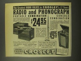 1938 Crosley Radio and Phonograph Portable & Console Ad - $18.49