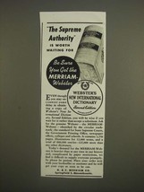 1944 Merriam-Webster Webster&#39;s New International Dictionary Ad - £14.50 GBP