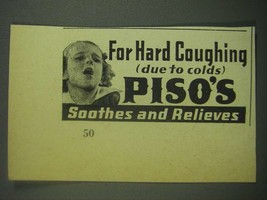 1939 Piso&#39;s Cough Medicine Ad - For Hard Coughing - £14.46 GBP