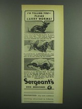 1939 Sergeant&#39;s Dog Medicines Ad - Fleas Carry Worms - $18.49