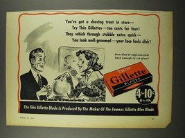 1940 Gillette Thin Blades Ad - A Shaving Treat in Store - $18.49