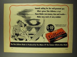 1940 Gillette Thin Blades Ad - Smooth Sailing - $18.49
