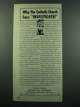 1949 Knights of Columbus Ad - Says Investigate - £14.82 GBP