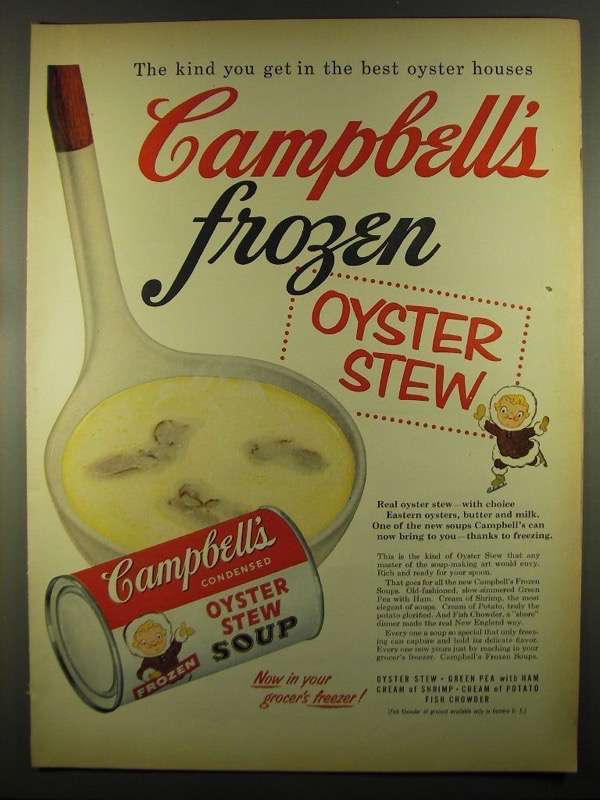1955 Campbell's Oyster Stew Soup Ad - Frozen - $18.49