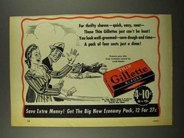 1941 Gillette Thin Blades Ad - For Thrifty Shaves - $18.49