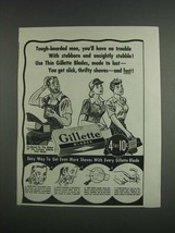 1943 Gillette Thin Blades Ad - Tough-bearded men, you'll have no trouble - $18.49
