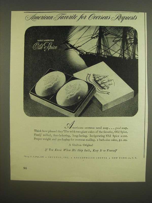 1945 Old Spice Soap Ad - American favorite for overseas requests - £13.99 GBP