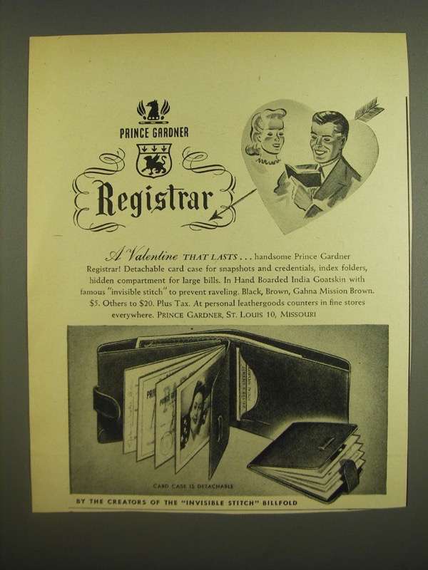 1945 Prince Gardner Registrar Ad - A valentine that lasts - £14.49 GBP