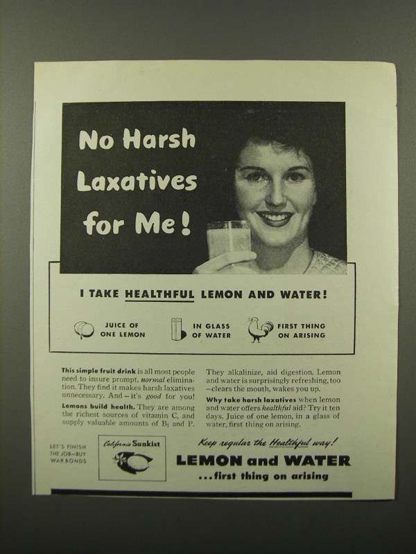 1945 Sunkist Lemons Ad - No Harsh Laxatives For Me - $18.49