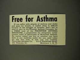 1949 Frontier Asthma Medicine Ad - Free For Asthma - $18.49