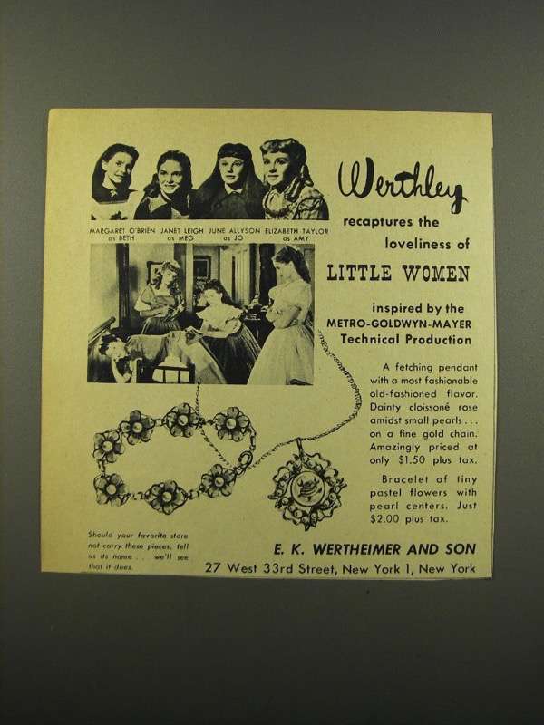 1949 Werthley Jewelry Ad - Janet Leigh, June Allyson - $18.49