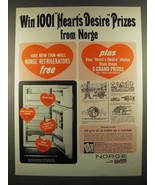 1964 Norge Refrigerator Ad - 1001 Heart's Desire Prizes - $18.49