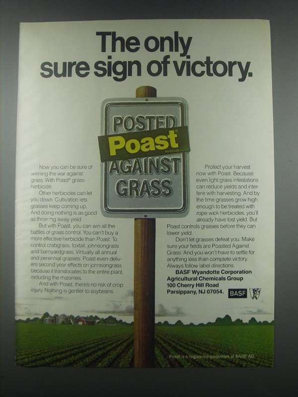Primary image for 1985 BASF Poast Herbicide Ad - Sure Sign of Victory