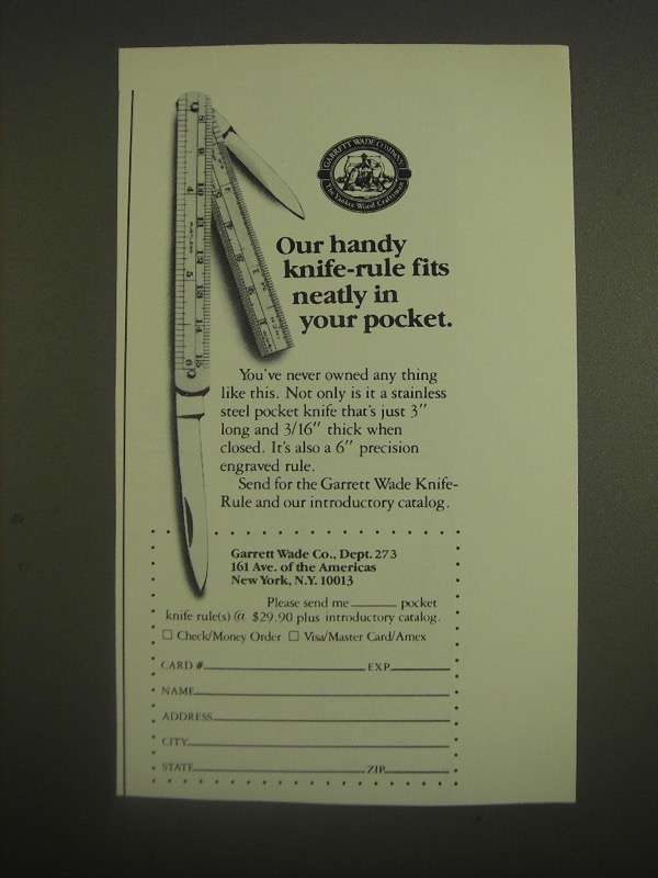 1985 Garrett Wade Knife-Rule Ad - Handy Knife-Rule Fits Neatly in Your Pocket - $18.49