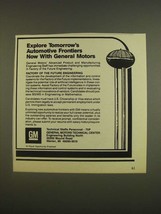 1985 GM General Motors Ad - Explore tomorrow&#39;s automotive frontiers now - £14.77 GBP