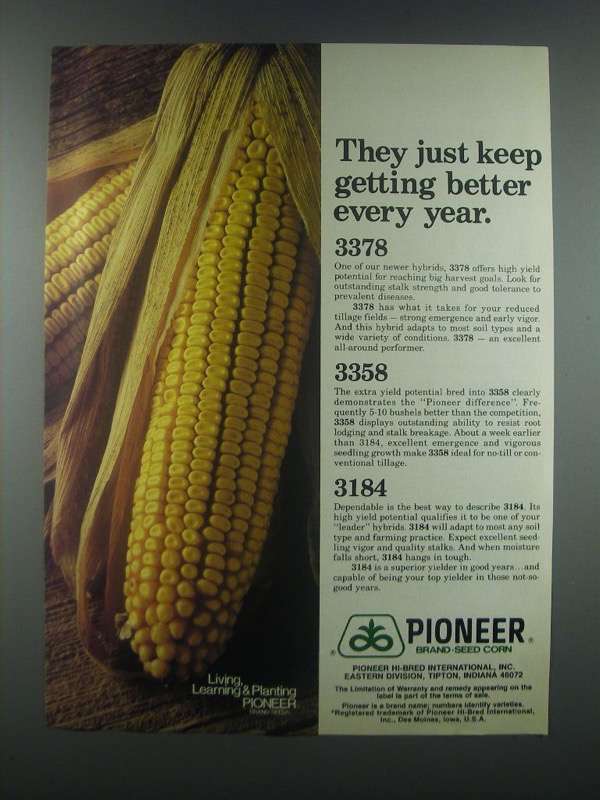 Primary image for 1985 Pioneer Seed Corn Ad - 3378, 3358, 3184