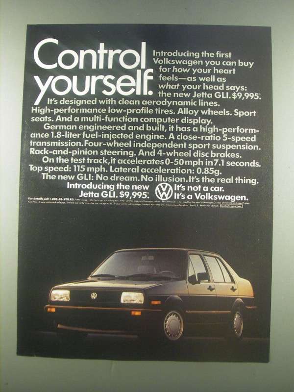 Primary image for 1985 Volkswagen Jetta GLI Ad - Control Yourself