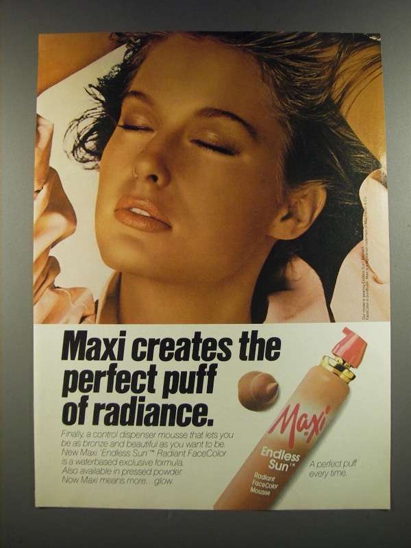 1986 Max Factor Maxi Endless Sun Radiant FaceColor Mousse Ad - £14.55 GBP