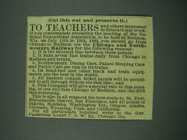 1884 Chicago and Northwestern Railway Ad - To Teachers - £14.78 GBP