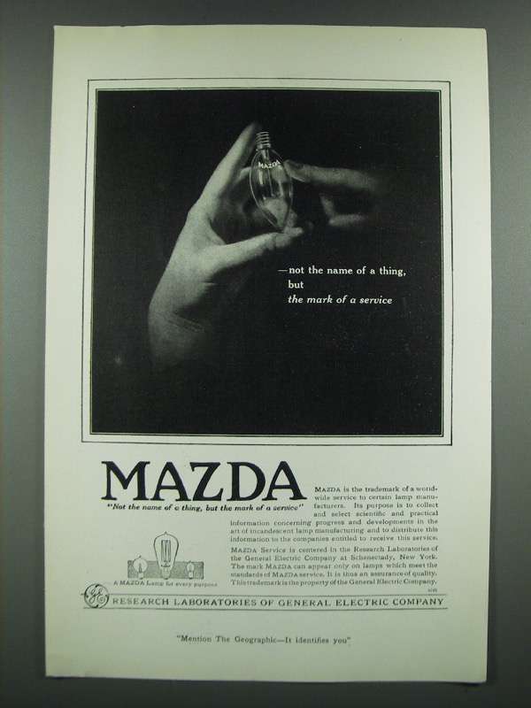 1919 General Electric Mazda Lamps Ad - The Mark of a Service - $18.49