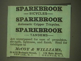 1886 McCoy &amp; Williams Sparkbrook Bicycles, Tricycles and Tandems Ad - $18.49