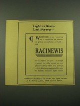 1915 Racinewis Canoes Ad - Light as Birch Last Forever - £14.26 GBP