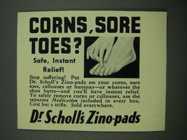 1938 Dr. Scholl&#39;s Zino-Pads Ad - Corns, Sore Toes - $18.49