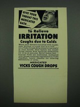 1938 Vicks Cough Drops Ad - Give Your Throat This Medicated Bath - £14.44 GBP