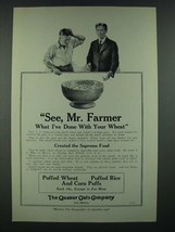 1919 Quaker Oats Puffed Wheat, Rice and Corn Puffs Ad - See, Mr. Farmer - £14.46 GBP
