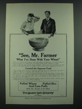 1919 Quaker Oats Puffed Wheat, Rice and Corn Puffs Ad - See, Mr. Farmer - £14.73 GBP