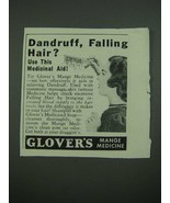 1938 Glover&#39;s Mange Medicine Ad - Dandruff, Falling Hair? - £14.78 GBP
