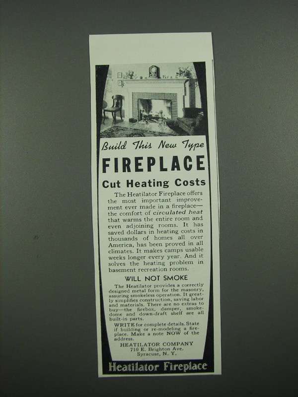 Primary image for 1938 Heatilator Fireplace AD - Cut Heating Costs