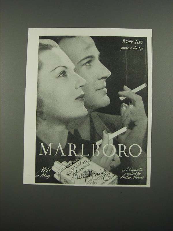 1938 Marlboro Cigarettes Ad - Tips Protect the Lips - $18.49