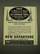 1939 New Departure Bicycle Speed Changer Ad - World&#39;s Fair - £14.56 GBP