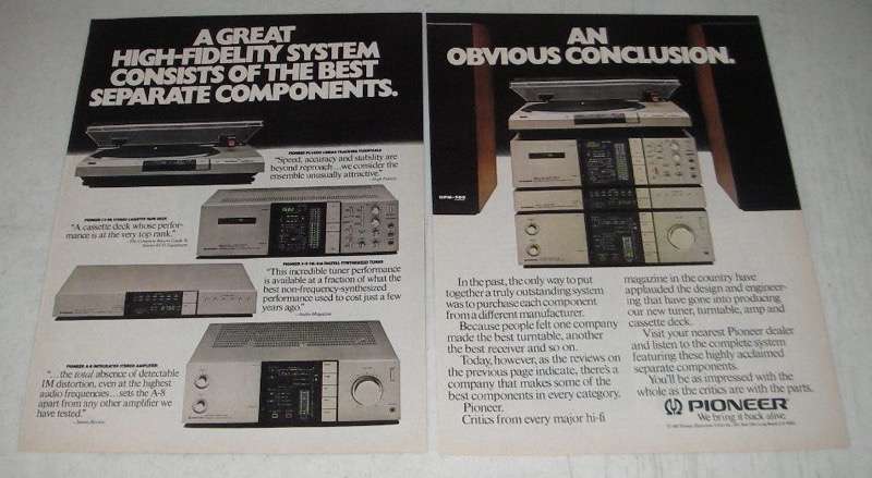 1982 Pioneer Ad - PL-L800 Turntable, CT-9R Cassette Deck, F-9 Tuner - $18.49